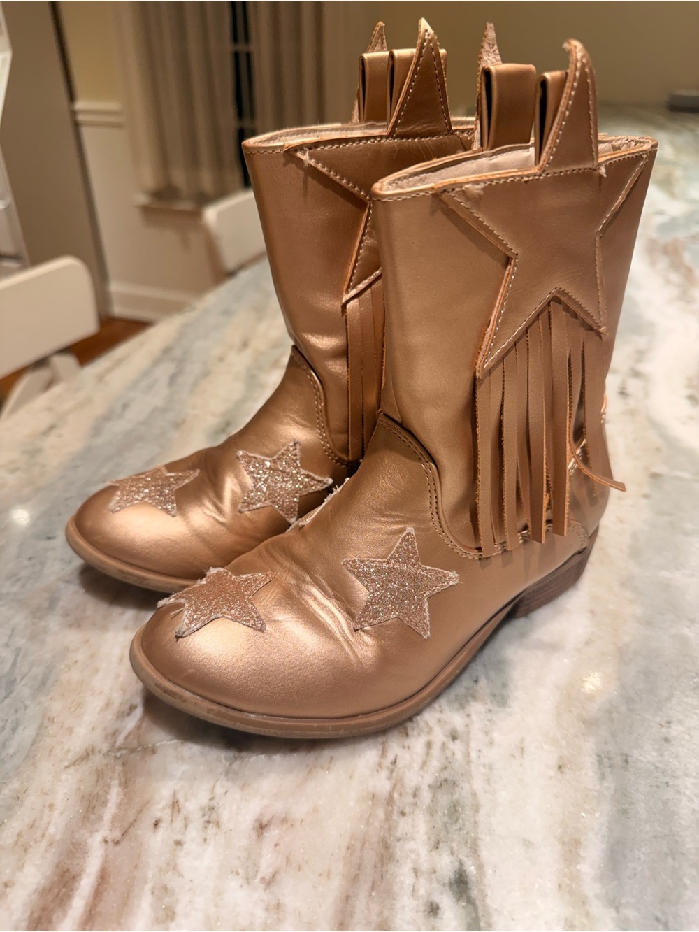 Dream Pairs Rose Gold Star Fringe Kids Western Boots